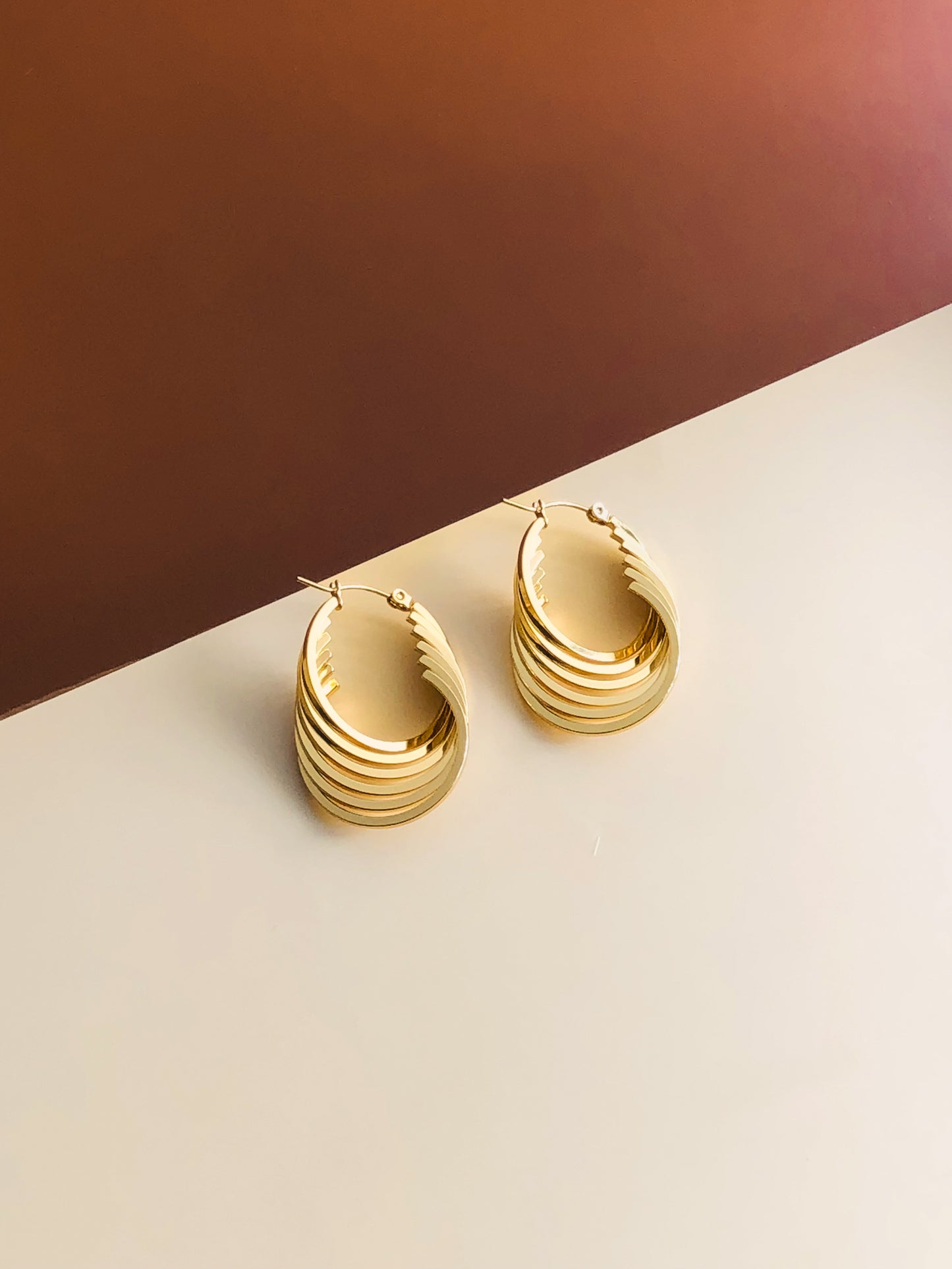 Golden Ripple Hoop Anti tarnish Earrings